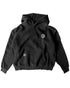 Schwarzes "Happiness" oversized Hoodie Mockup von Technostoff, in schwarz. Ansicht von vorne